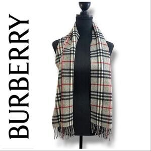 BURBERRYS OF LONDON 100% Lambswool Plaid Gray, Red, Black, Ivory Scarf 12x56”